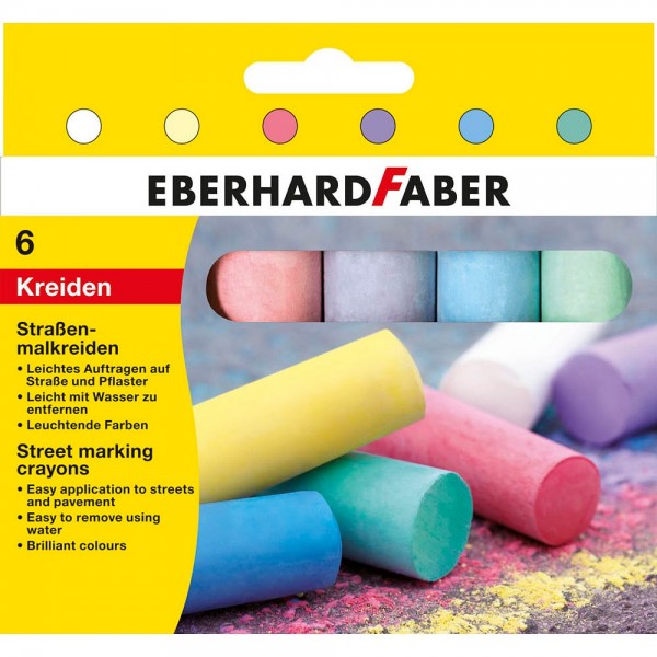 Eberhard Faber Straßenmalkreide farbsortiert (6 Stück / 14 cm lang)