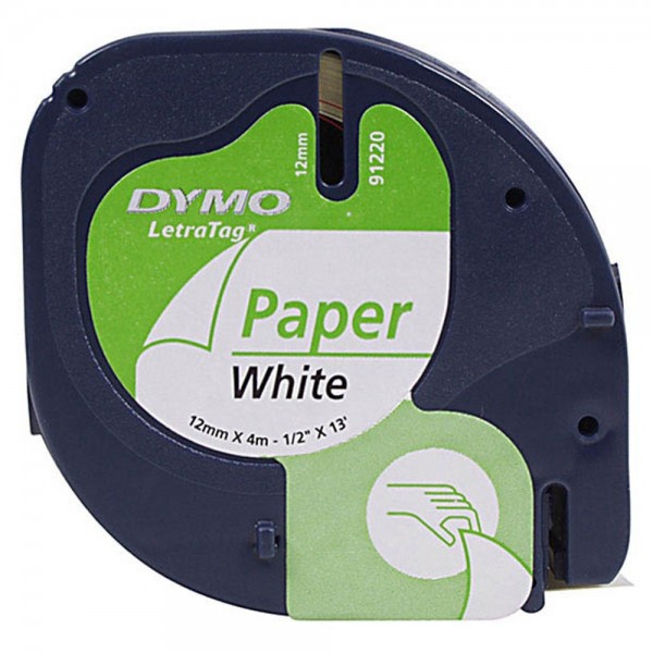 Dymo LetraTag Beschriftungsband Papier 91220 geeignet für LT-100H / LT-100T (schwarz auf weiß)