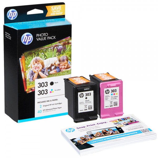 HP 303 / Z4B62EE Tinten Multipack (1x Black / 1x Color) + 40 Blatt Fotopapier