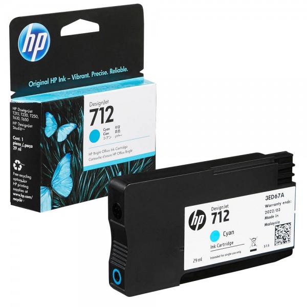 HP 712 / 3ED67A Tinte Cyan