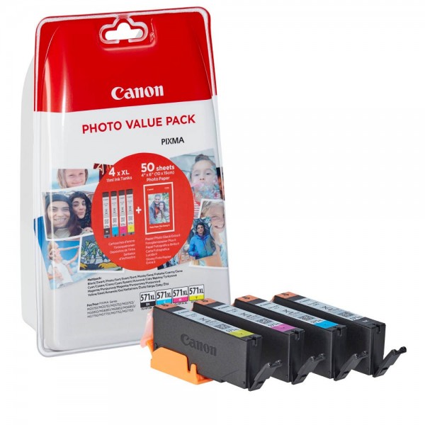 Canon CLI-571 XL / 0332C005 ink cartridges Multipack CMYK (4 Set) + 50 sheet photo paper