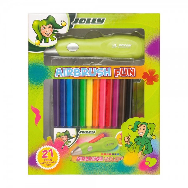 Jolly Kinder Airbrushset (1 Airbrushpen, 12 Farbstifte, 7 Schablonen, 1 USB-Ladekabel)