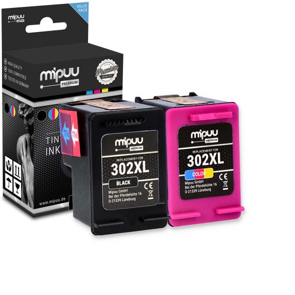 Mipuu ink cartridge replaces HP 302 XL / F6U68AE F6U67AE Multipack (1x Black / 1x Color)