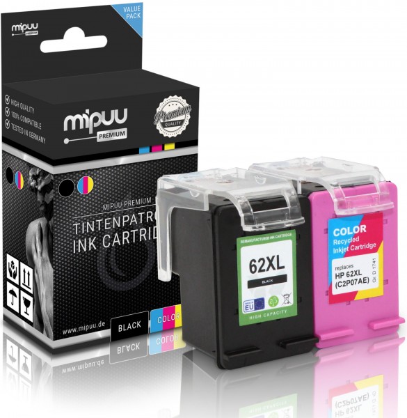 Mipuu ink cartridge replaces HP 62 XL / C2P05AE C2P07AE Multipack (1x Black / 1x Color)
