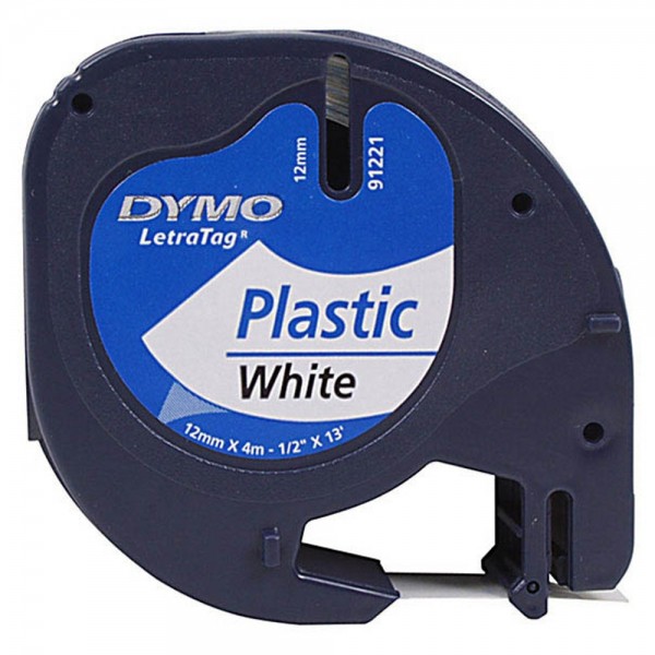 Dymo LetraTag Beschriftungsband Plastic 91221 geeignet für LT-100H / LT-100T (schwarz auf weiß)
