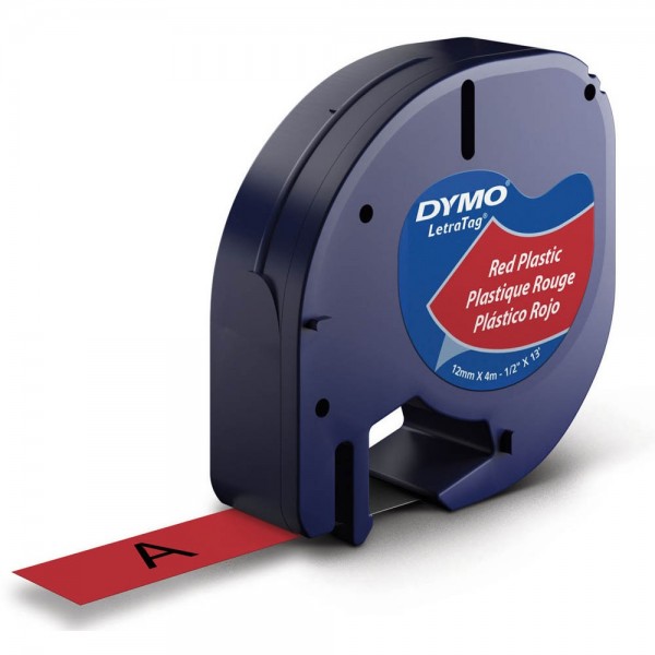 Dymo LetraTag tape 91223 suitable for LT-100H / LT-100T (black on red)