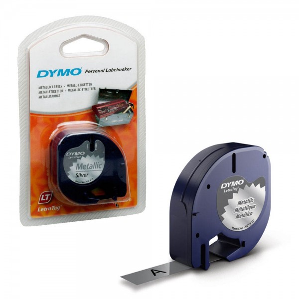 Dymo LetraTag tape 91228 suitable for LT-100H / LT-100T (black on silber)